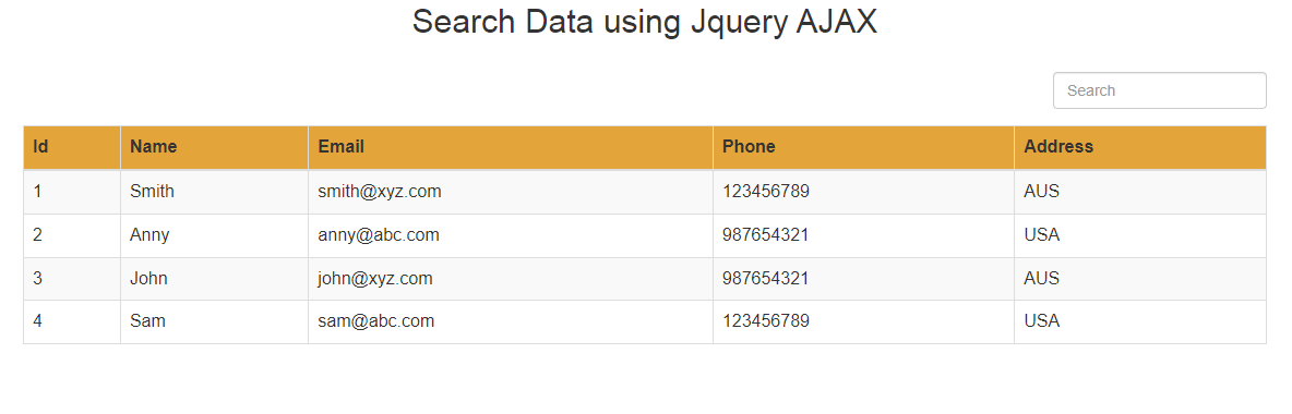 Ajax live data search in PHP and MySQL - techareatutorials.com